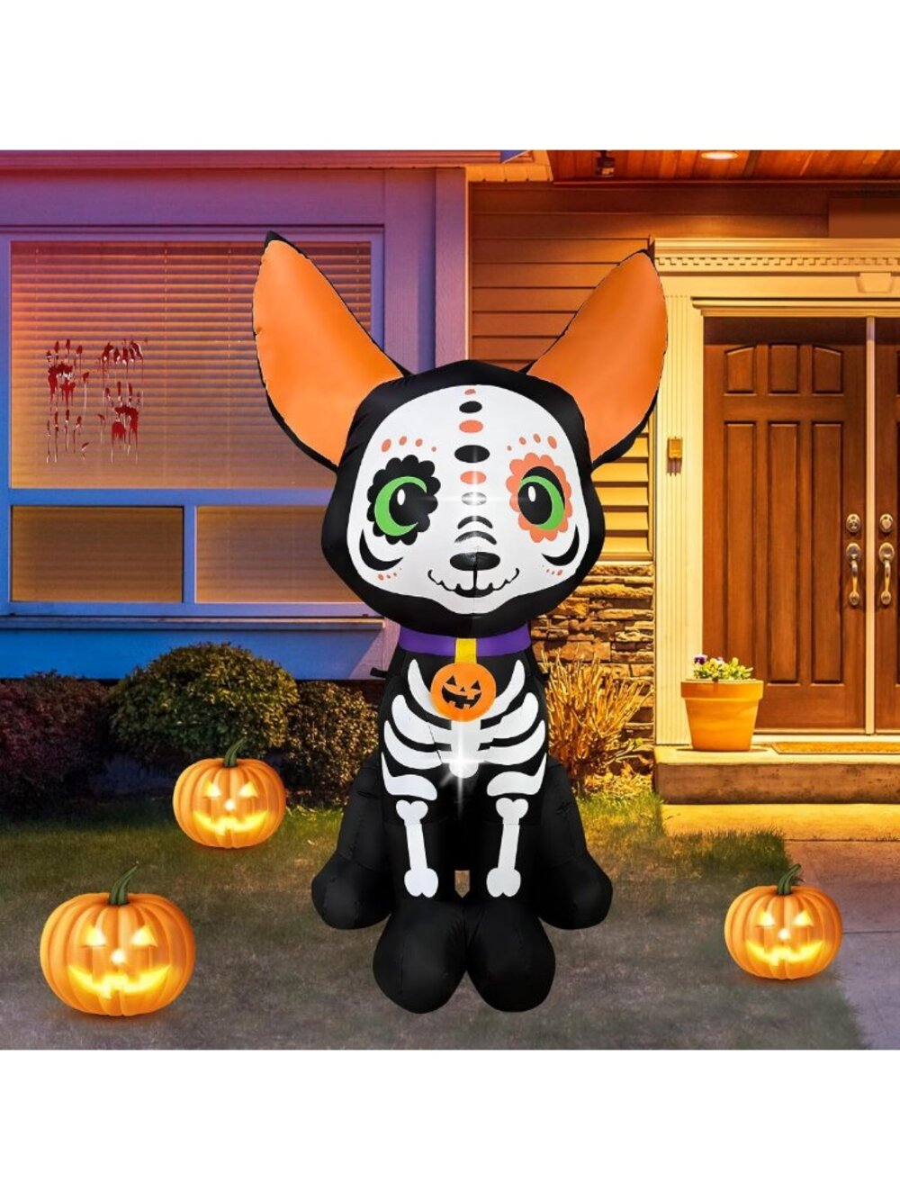 5 Ft Halloween Skeleton Dog Inflatable Decoration with LED Lights for Outdoor